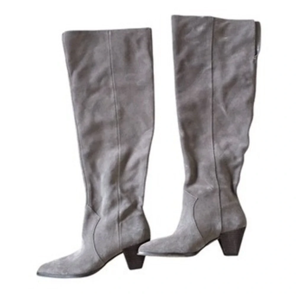 Vince Camuto Grey Suede Over The Knee Boots Pointed Toe Block Heel 6.5 Wide Calf